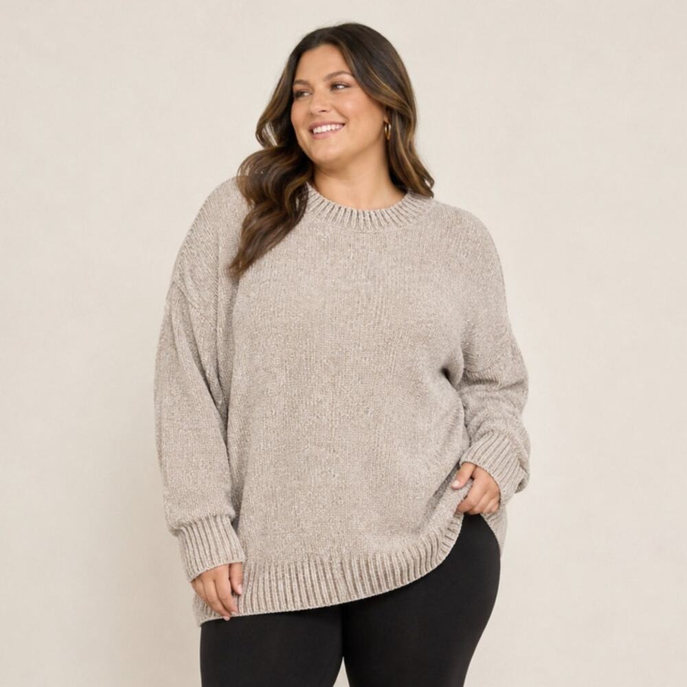 Zenana Premium Light Brown Chenille Sweater Tunic Plus Size 2XL